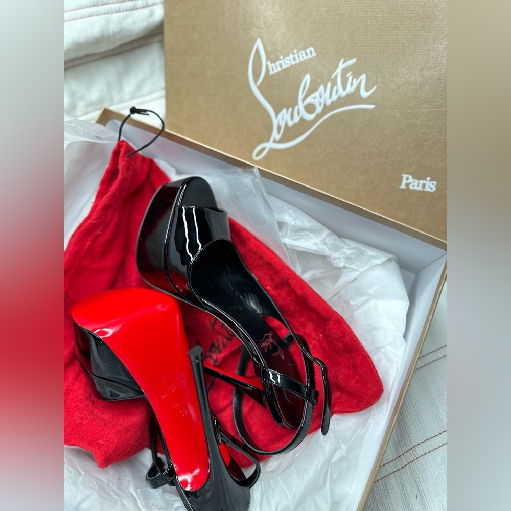 Christian Louboutin So Jenlove Alta 150 Black Platform Sandal Heel Pump 39